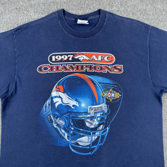 Vintage Pro Player Denver Broncos T-Shirt Men's XL Blue NFL Helmet Football 90s - Picture 2 of 7